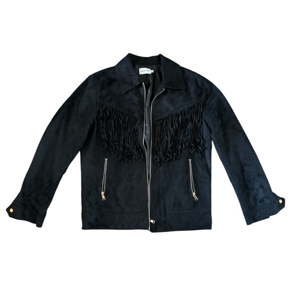 Black Faux Suede Fringe Western Jacket - Picture 4 of 7